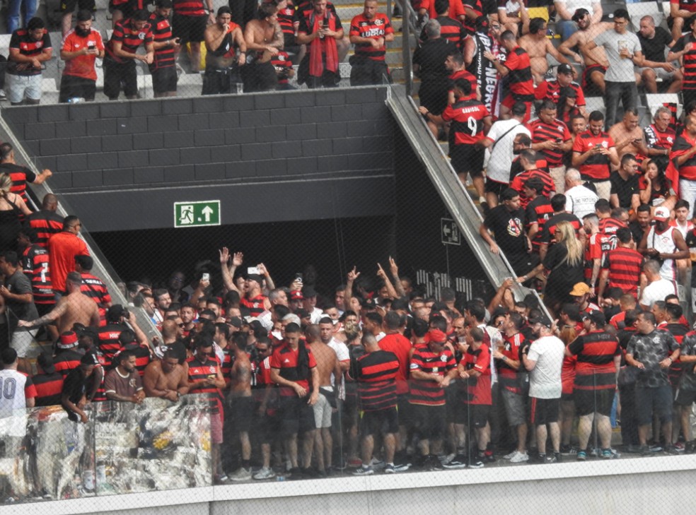 Problemas na catraca, confusão e gás de pimenta marcam entrada de torcedores do Flamengo na Arena MRV | flamengo | ge