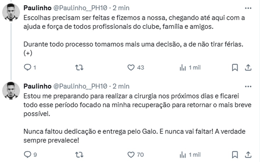 Atlético-MG: Paulinho vai passar por cirurgia e só volta a jogar em 2025 | atlético-mg | ge