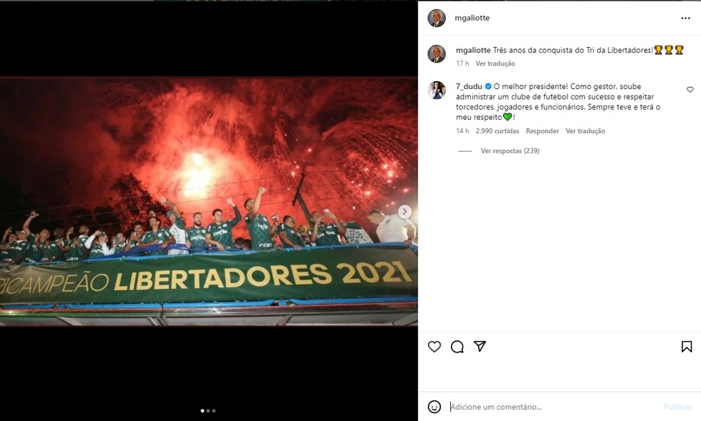 Dudu exalta Maurício Galiotte, antecessor de Leila Pereira no Palmeiras: "O melhor presidente" | palmeiras | ge