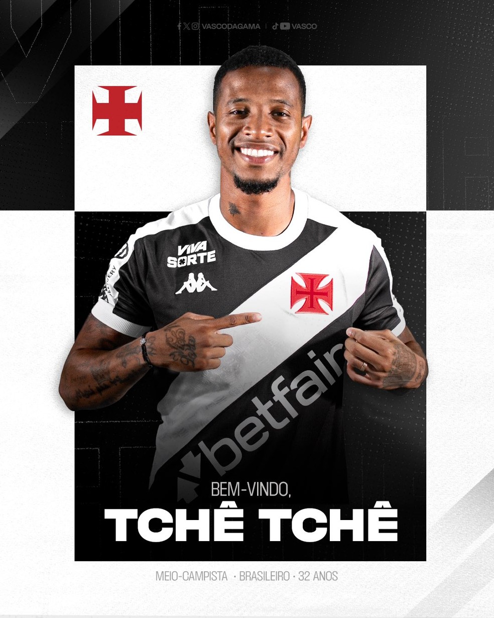 Vasco anuncia Tchê Tchê, ex-Botafogo, como primeiro reforço para 2025 | vasco | ge