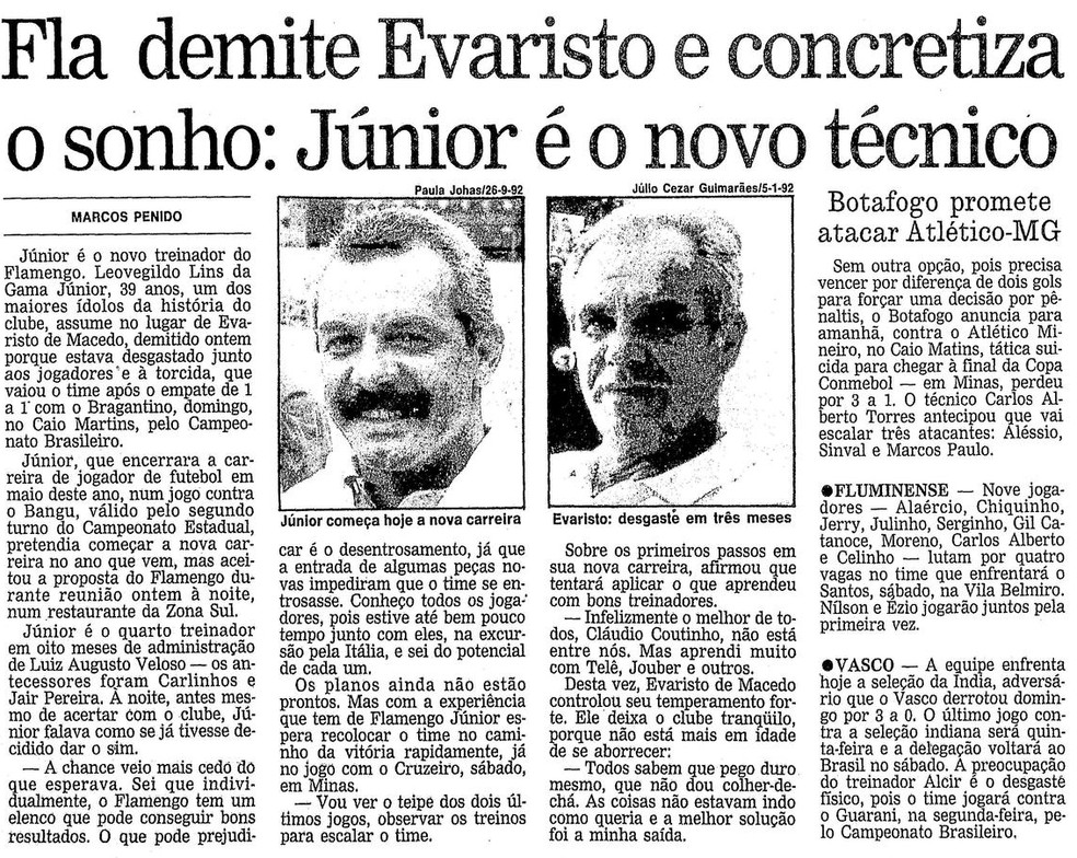 De capitão a treinador em 30 dias, Junior narra reação do grupo do Flamengo: "Ih, lá vem o homem" | flamengo | ge