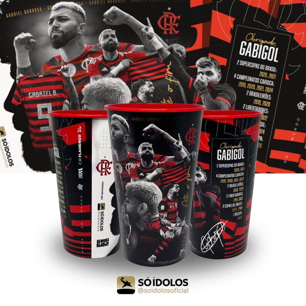 "Obrigado, Gabigol": copo terá autógrafo, imagens marcantes e lista de títulos pelo Flamengo;📷 | flamengo | ge