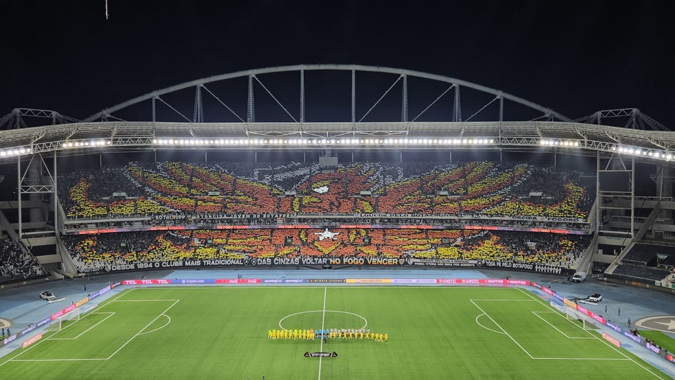 Torcida do Botafogo inova e faz mosaico "dupla face" contra o Palmeiras; assista | botafogo | ge