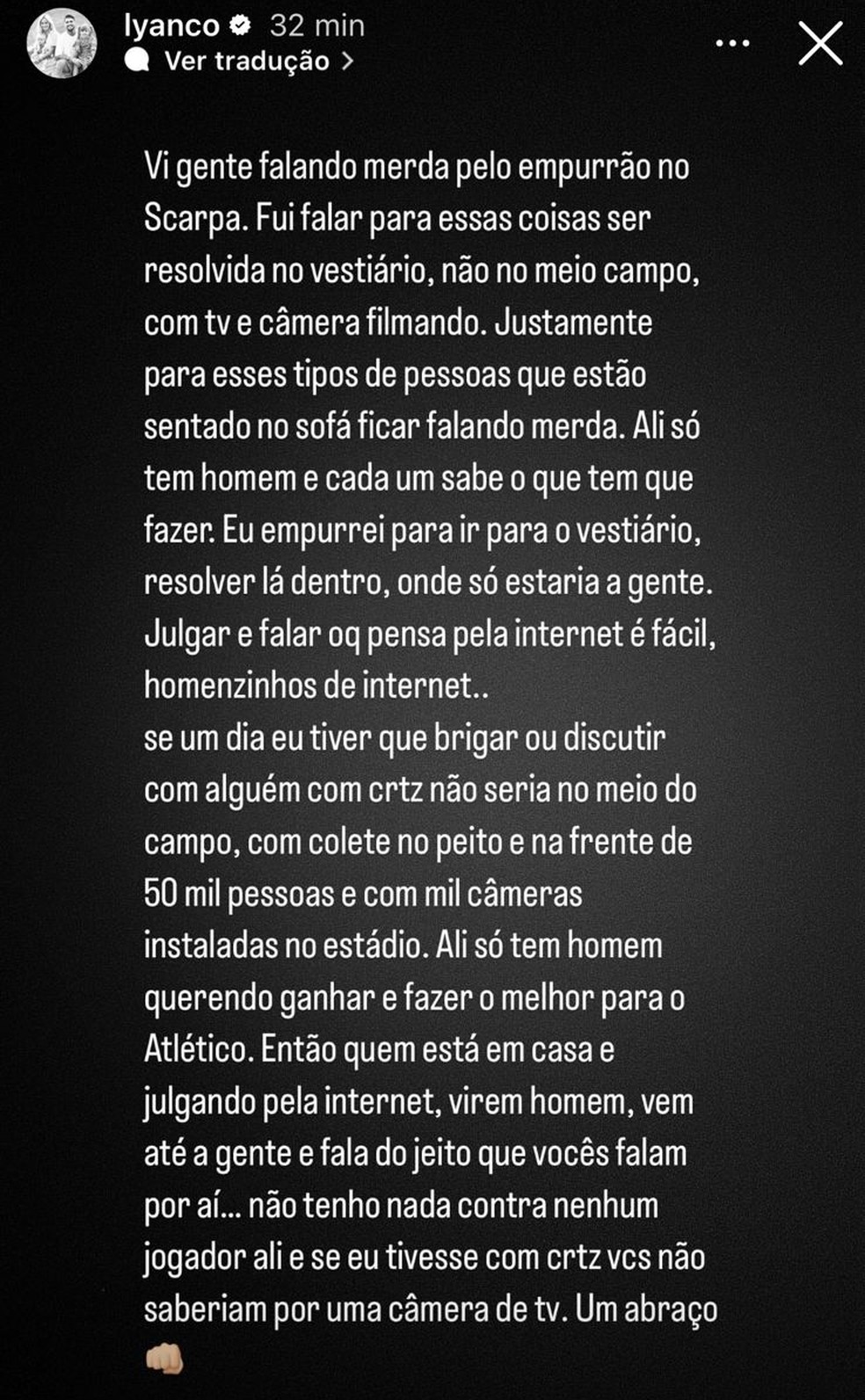 Lyanco explica empurrão em jogador do Atlético-MG durante discussão e rebate críticas: "Falando m..." | atlético-mg | ge