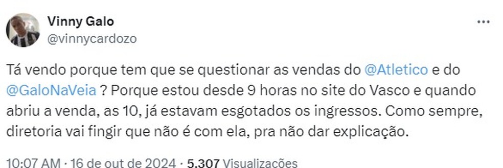 Vasco x Atlético-MG: torcedores do Galo reclamam por ficarem sem ingressos; clube explica | atlético-mg | ge