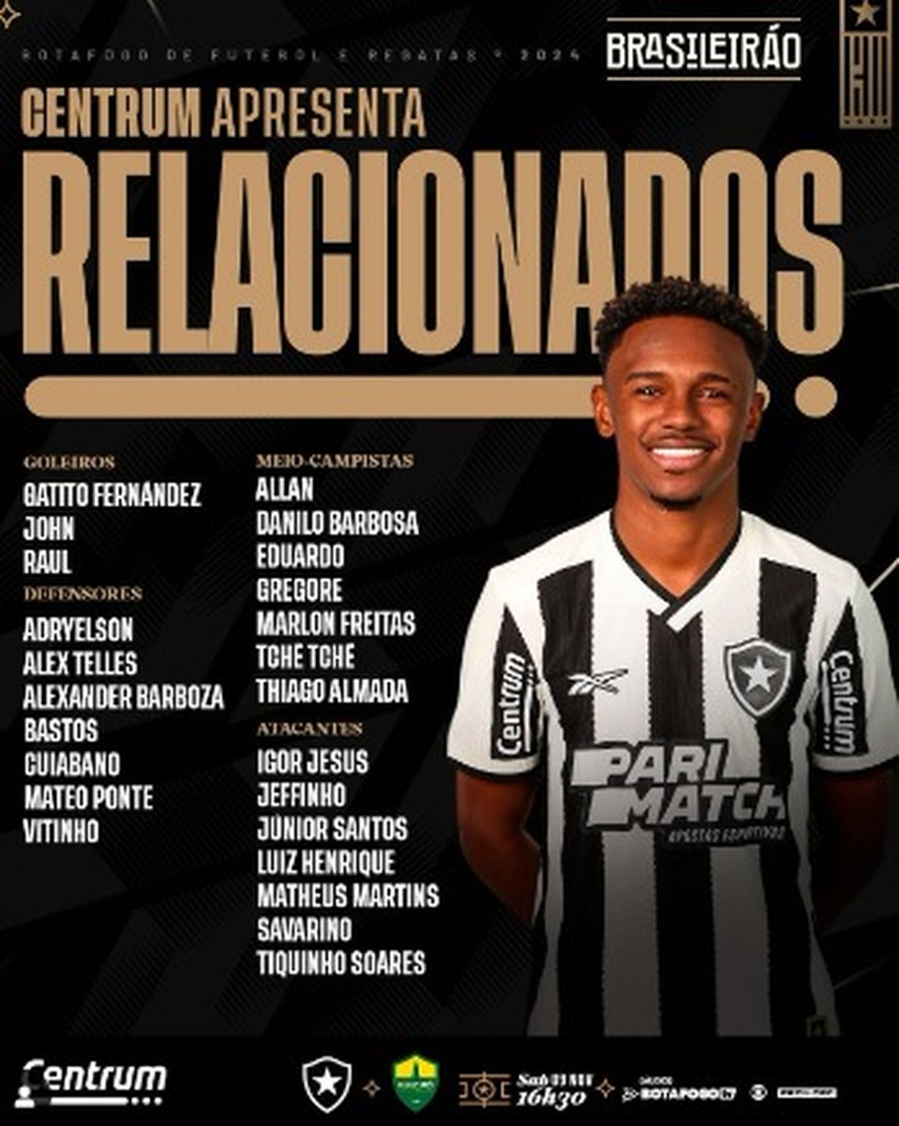 Botafogo x Cuiabá: lista de relacionados tem a volta de Jeffinho | botafogo | ge