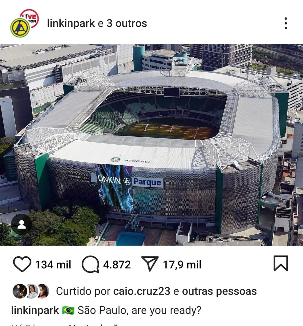 "Linkin Parque": banda norte-americana brinca com nome do estádio do Palmeiras antes de show | palmeiras | ge