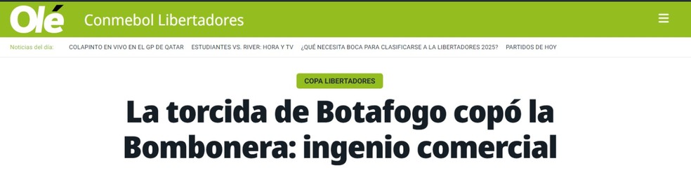 "Copou a Bombonera": torcida do Botafogo vira destaque na Argentina antes da final da Libertadores | botafogo | ge