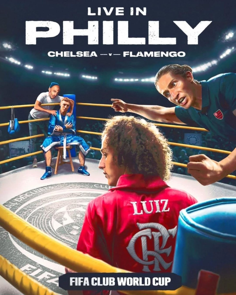 Flamengo x Chelsea: Fifa recria cartaz promocional do Mundial e substitui David Luiz por Gerson | flamengo | ge