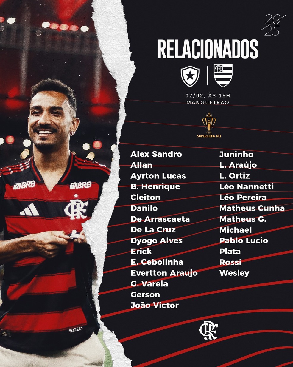 Com Danilo e sem Alcaraz, veja lista de relacionados do Flamengo para Supercopa | flamengo | ge